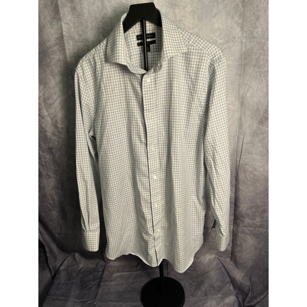 Banana Republic Men’s Slim Fit Dress Shirt L – Light Blue Gingham Check